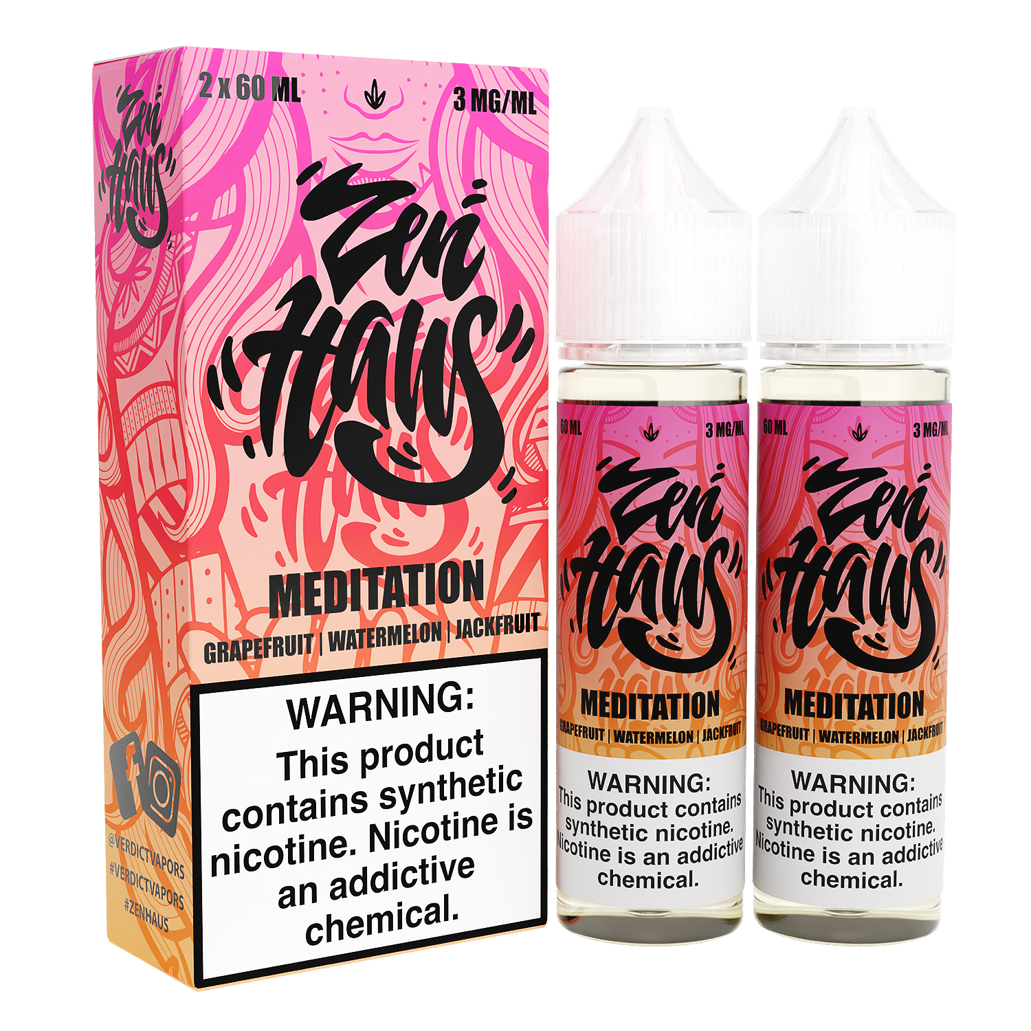 Meditation by Zen Haus Series E-Liquid 2X 60mL (Freebase) with Packaging