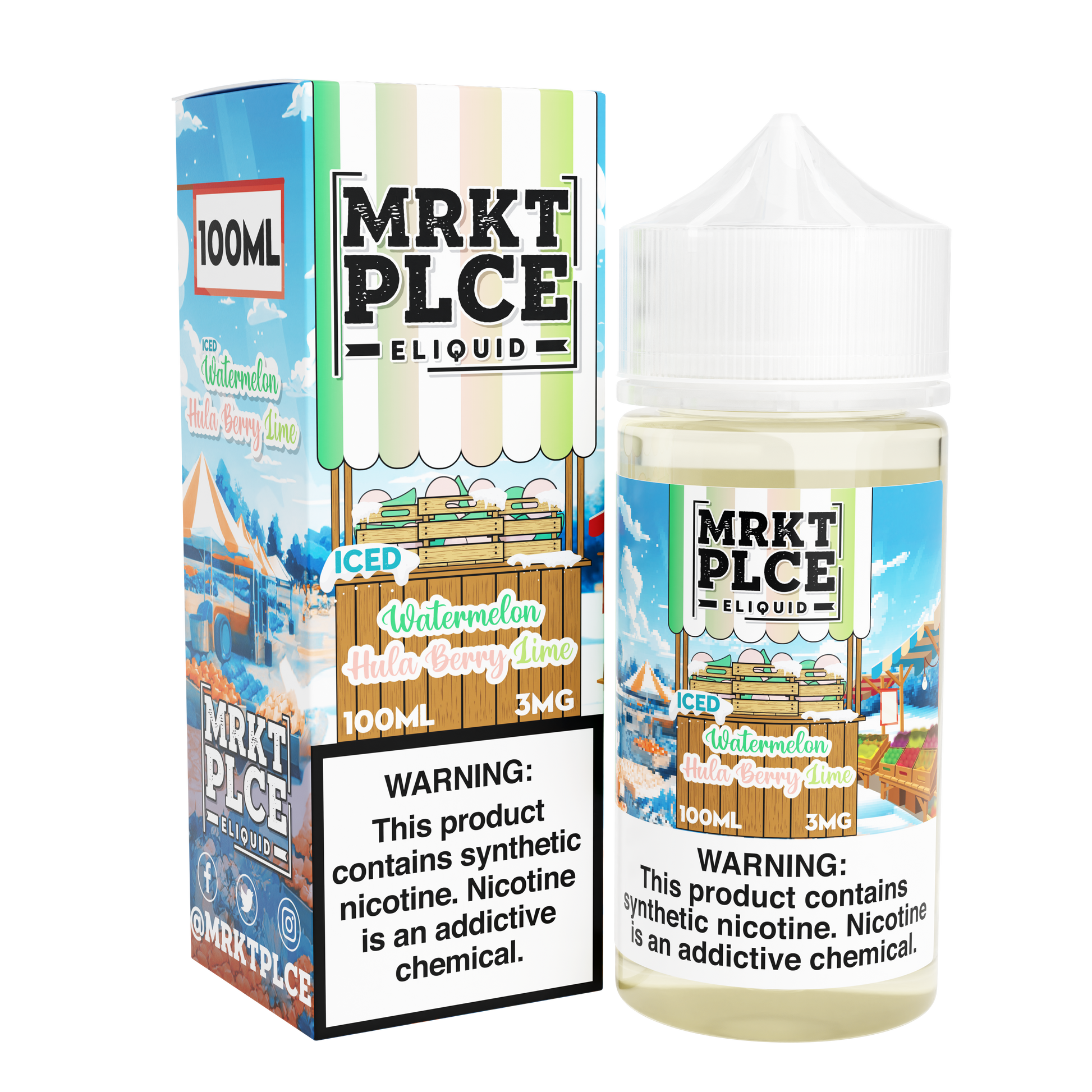 Iced Watermelon Hula Berry Lime by MRKT PLCE Series 100mL (Freebase)  with Packaging