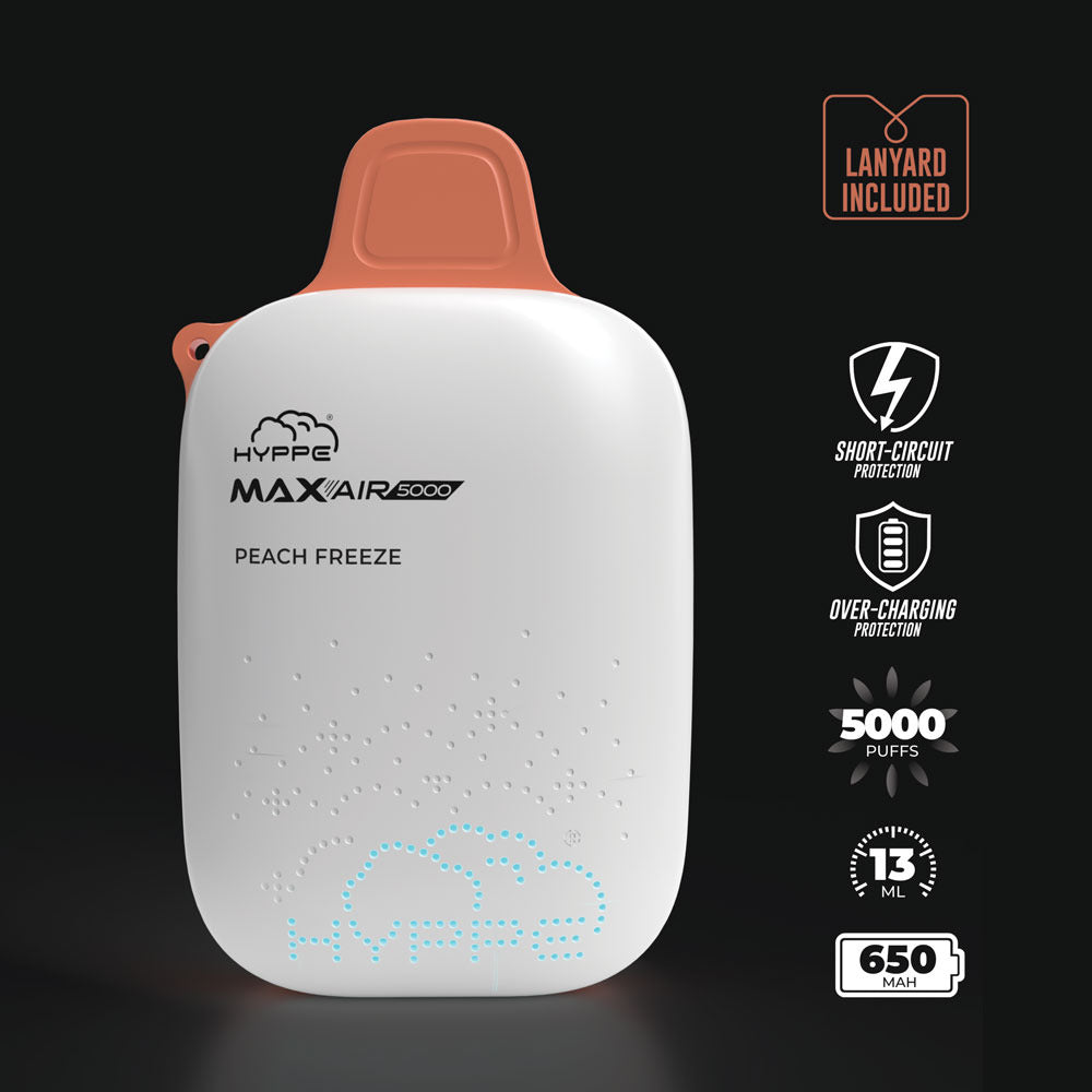 Max Air Disposable | 5000 Puffs | 13mL | 50mg Peach Freeze Lanyard Included