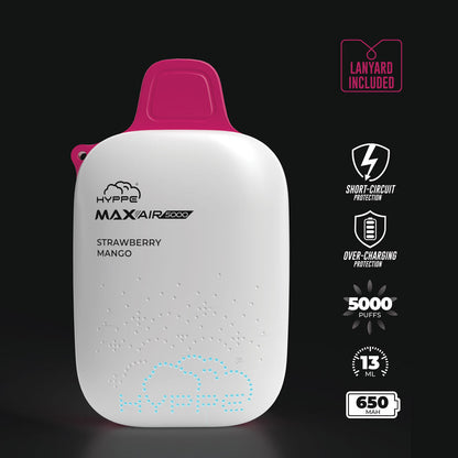 Max Air Disposable | 5000 Puffs | 13mL | 50mg Strawberry Mango Lanyard Included