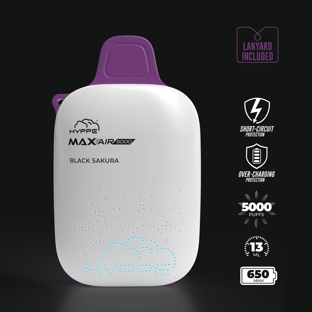 Max Air Disposable | 5000 Puffs | 13mL | 50mg Black Sakura Lanyard Included