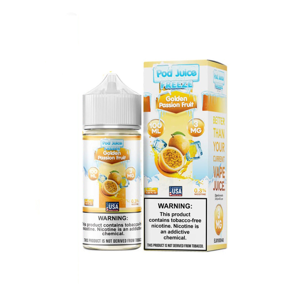 Golden Passionfruit Freeze by Pod Juice TFN Series 100mL with packaging