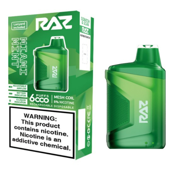 RAZ CA6000 6000 Puffs 10mL 50mg Disposable Miami Mint with packaging