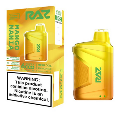 RAZ CA6000 6000 Puffs 10mL 50mg Disposable Mango Mania with packaging