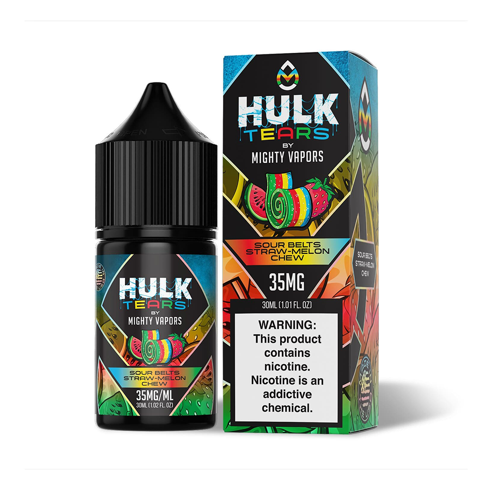 Sour Belts by Mighty Vapors Hulk Tears Salt Series E-Liquid 30mL (Salt Nic) with Packaging