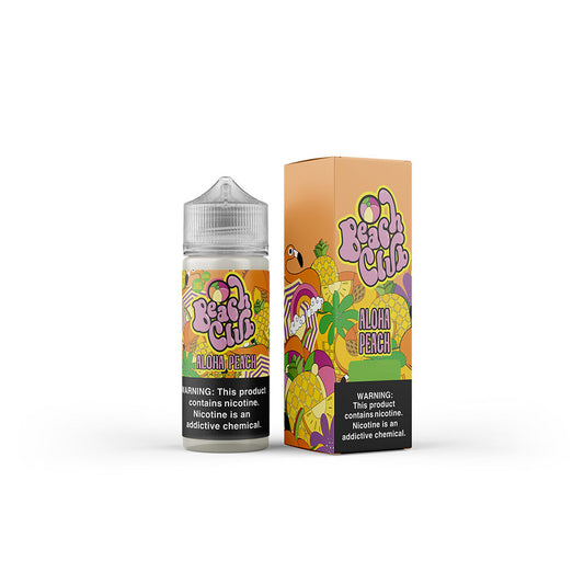 Aloha Peach by Beach Club E-Liquid 100mL (Freebase) with packaging