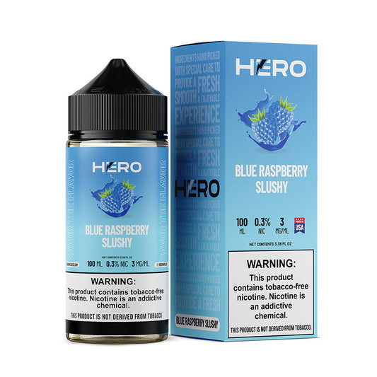 Blue Raspberry Slushy by Hero E-Liquid 100mL (Freebase) with packaging