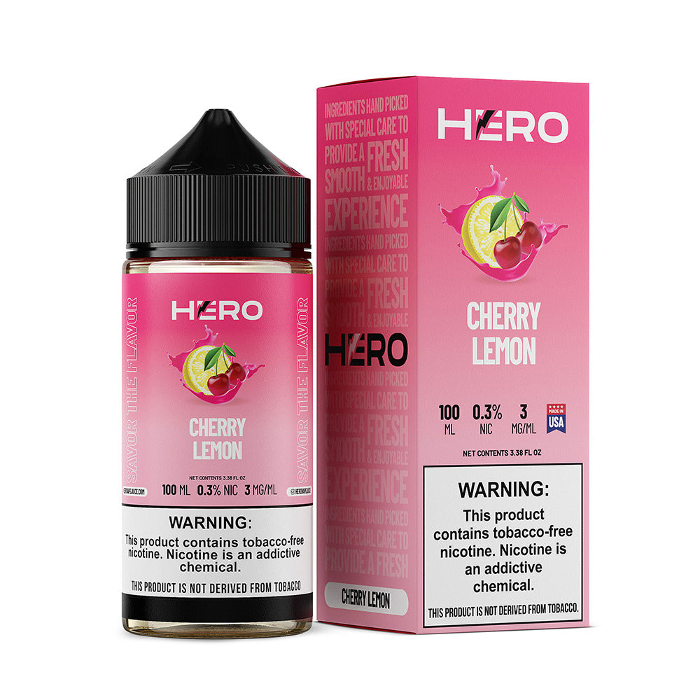 Cherry Lemon by Hero E-Liquid 100mL (Freebase) with packaging