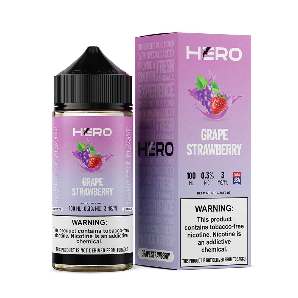 Grape Strawberry by Hero E-Liquid 100mL (Freebase) with packaging