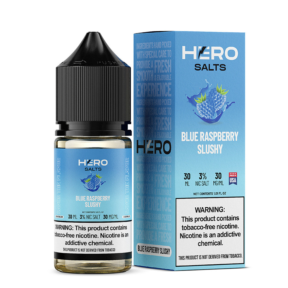 Blue Raspberry Slushy by Hero E-Liquid 30mL (Salts) with packaging