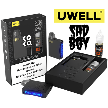 Uwell Caliburn AK3 Kit + A3S 0.8ohm Pods (x2) + Daddy's Vapor 10mL Salts 50mg Media 2 of 11 set pumpkin cookie