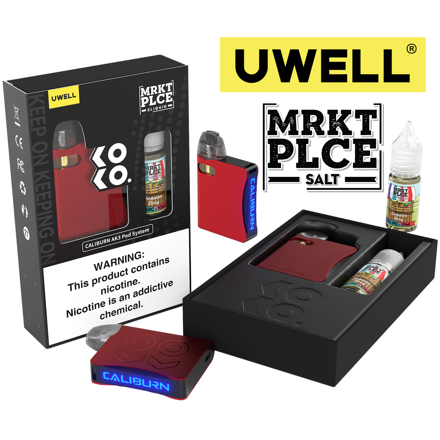 Uwell Caliburn AK3 Kit + A3S 0.8ohm Pods (x2) + Daddy's Vapor 10mL Salts 50mg set