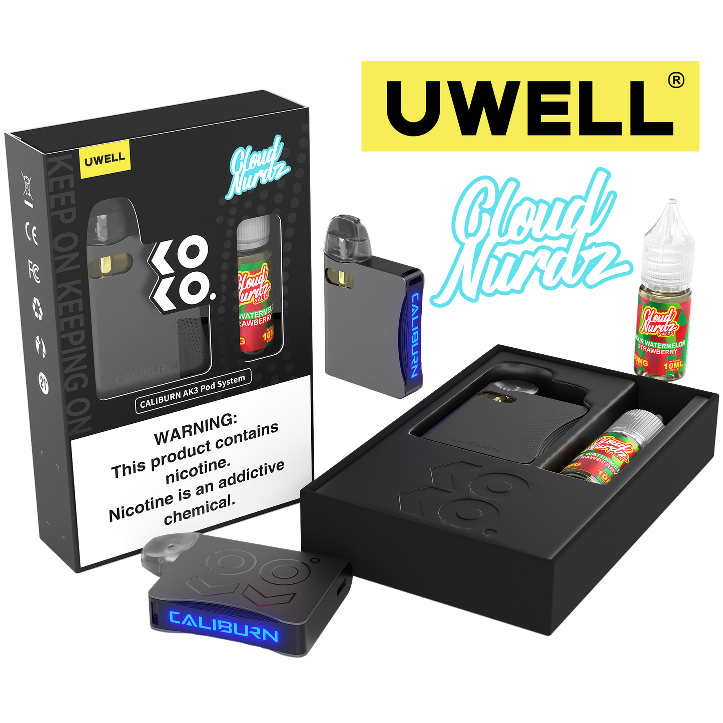 Uwell Caliburn AK3 Kit + A3S 0.8ohm Pods (x2) + Daddy's Vapor 10mL Salts 50mg set