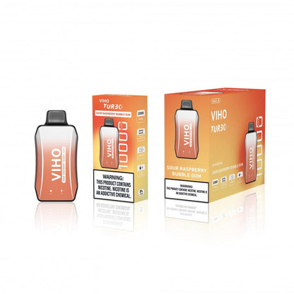 Viho Turbo 10000 Puffs (17mL) 50mg Disposable Sour Raspberry BubbleGum with packaging