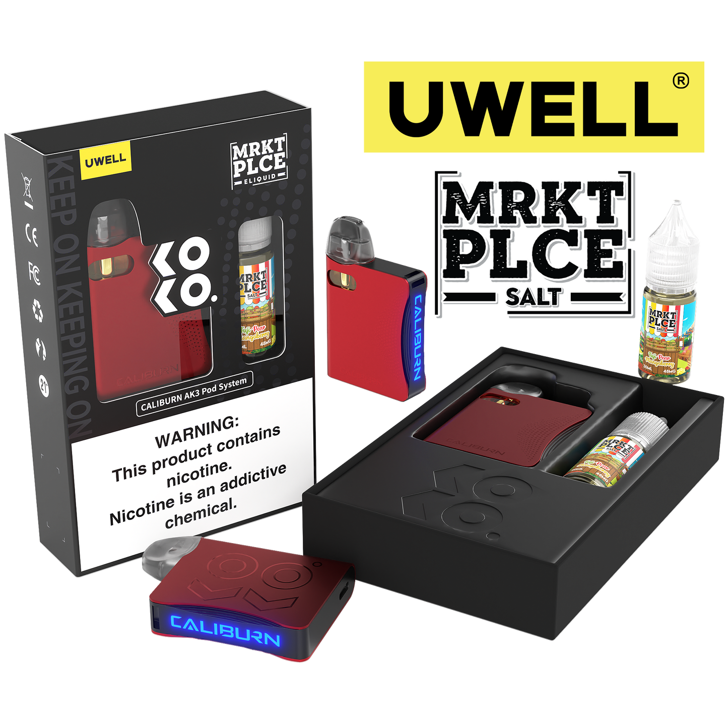 Uwell Caliburn AK3 Kit + A3S 0.8ohm Pods (x2) + Daddy's Vapor 10mL Salts 50mg set