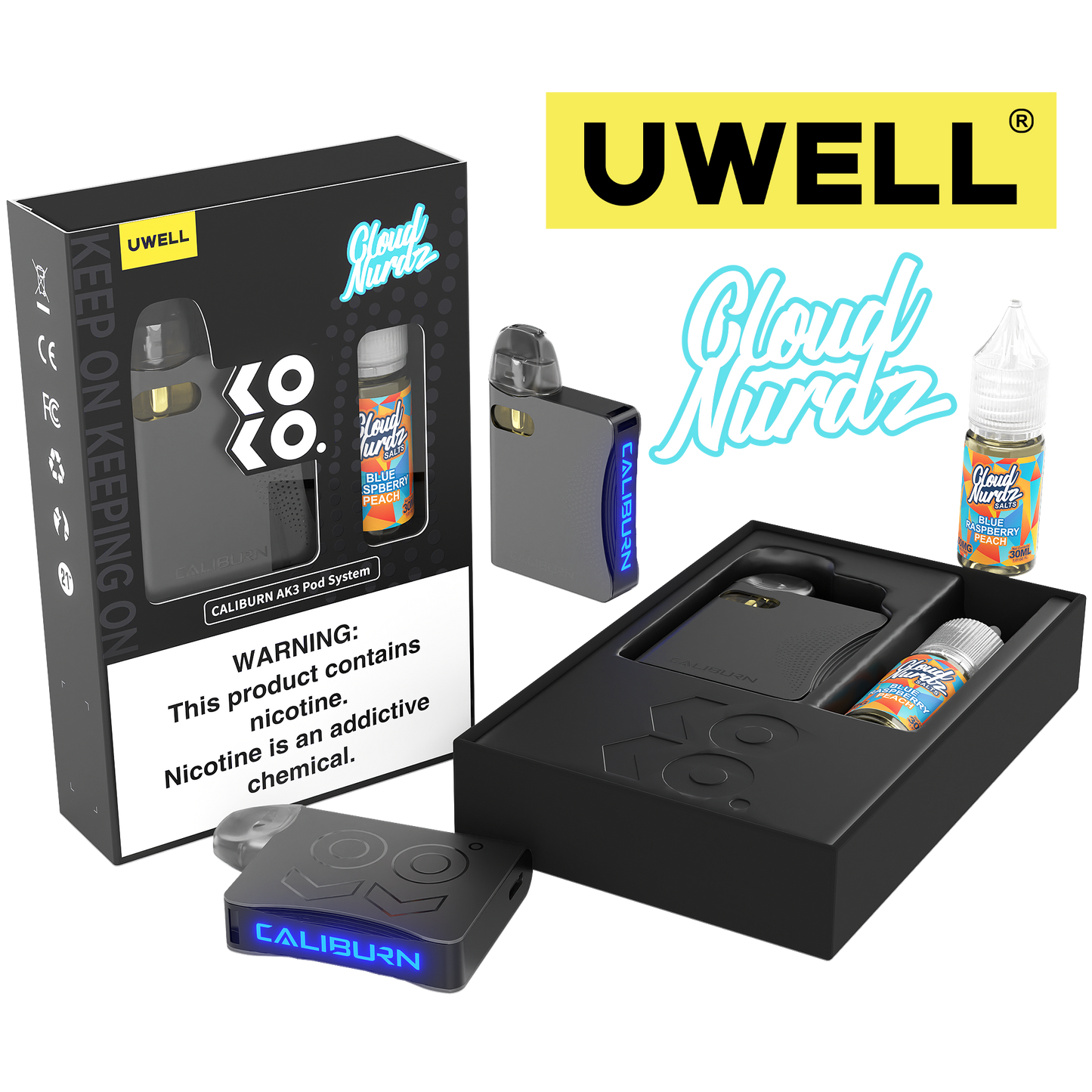 Uwell Caliburn AK3 Kit + A3S 0.8ohm Pods (x2) + Daddy's Vapor 10mL Salts 50mg