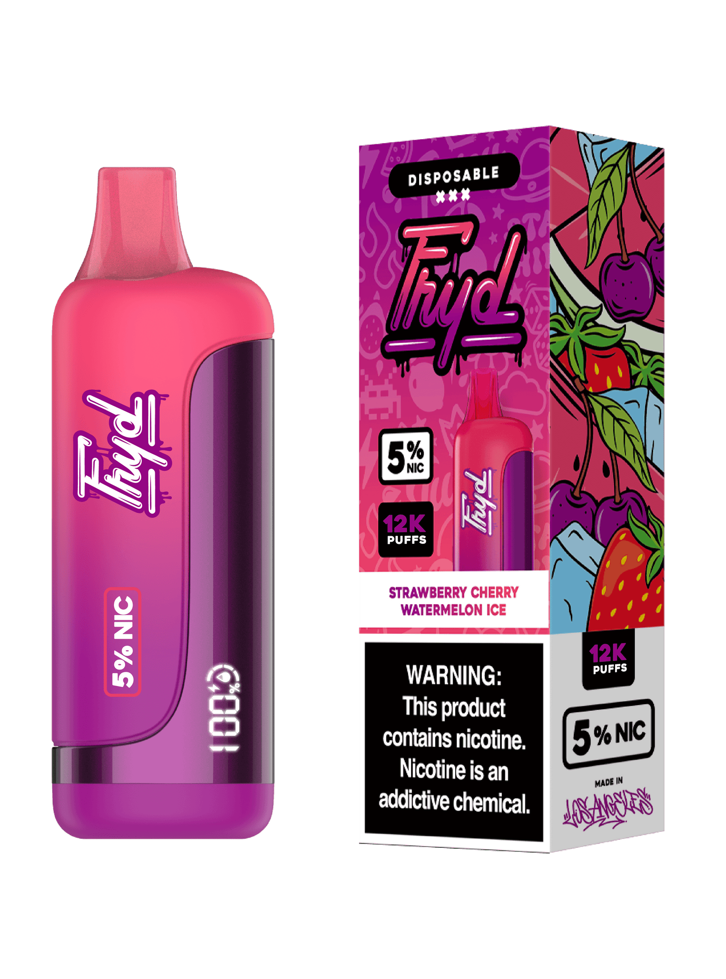 FRYD Disposable 12,0000 Puffs (17mL) 50mg Strawberry Cherry Watermelon Ice