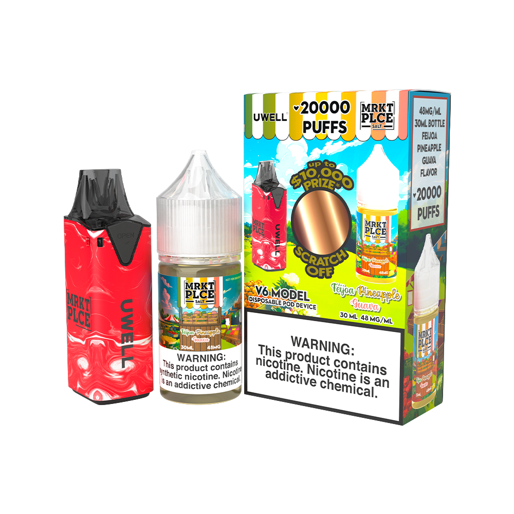 Collab Bundle – Uwell V6 Disposable Device + Daddy’s Vapor 30mL Juice CLR: Red/ FLV: Feijoa Pineapple Guava