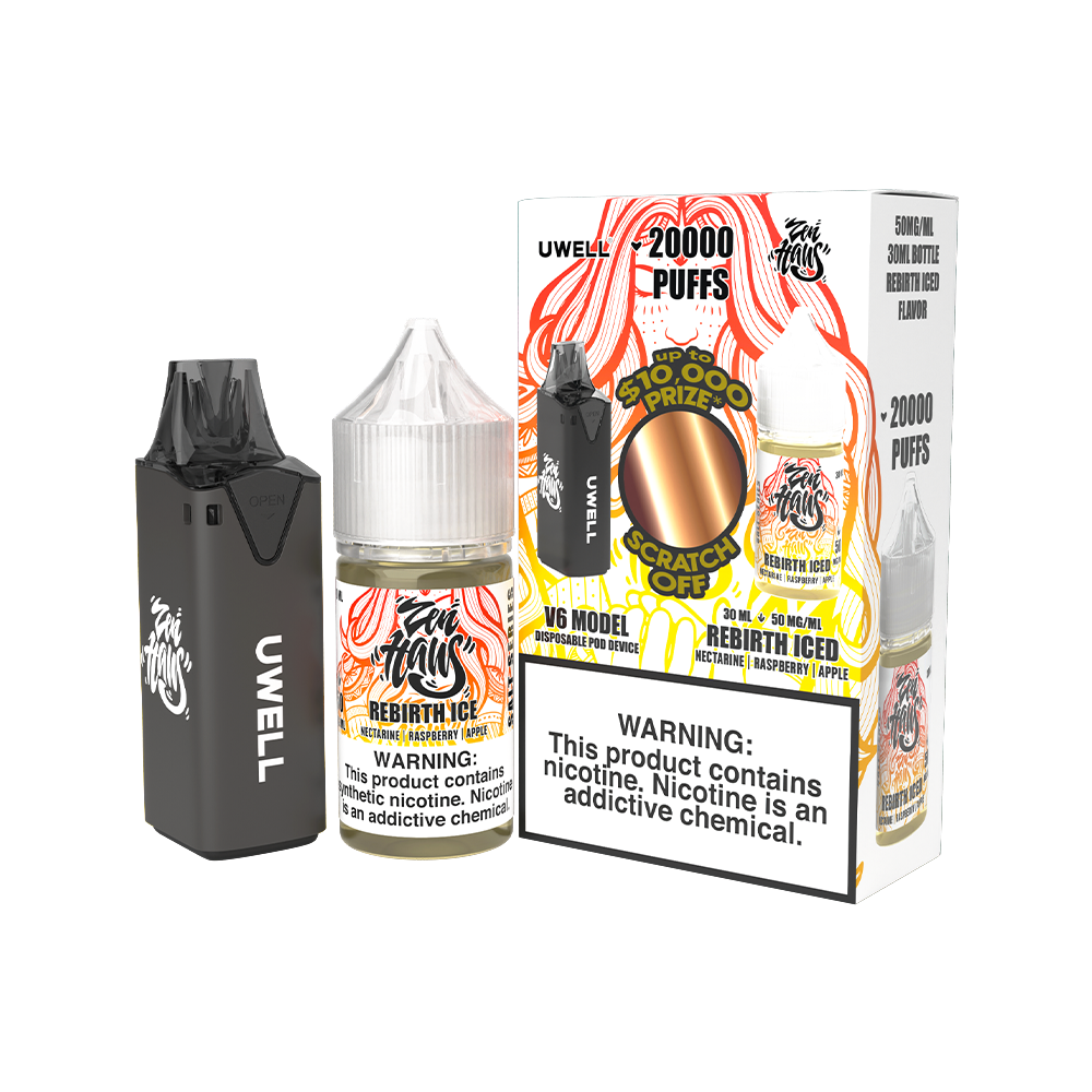 Collab Bundle – Uwell V6 Disposable Device + Daddy’s Vapor 30mL Juice CLR: Black/ FLV: Rebirth Iced