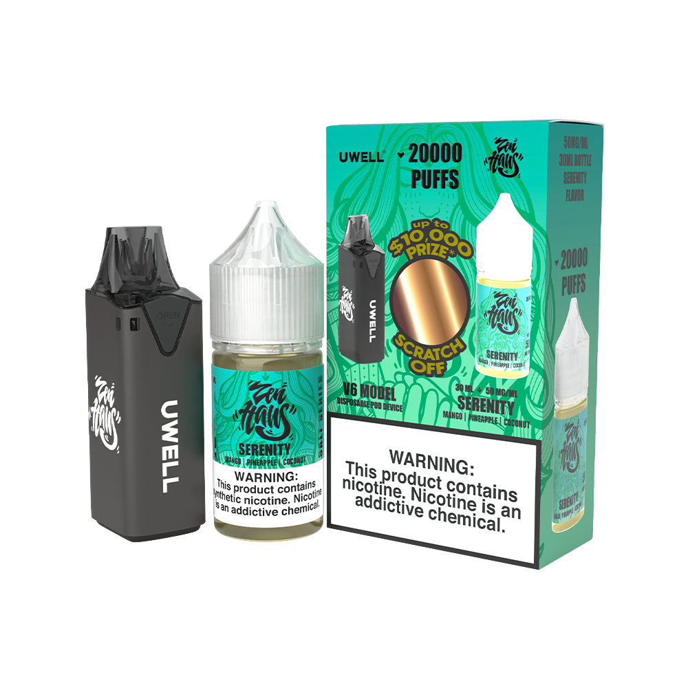 Collab Bundle – Uwell V6 Disposable Device + Daddy’s Vapor 30mL Juice CLR: Black/ FLV: Serenity