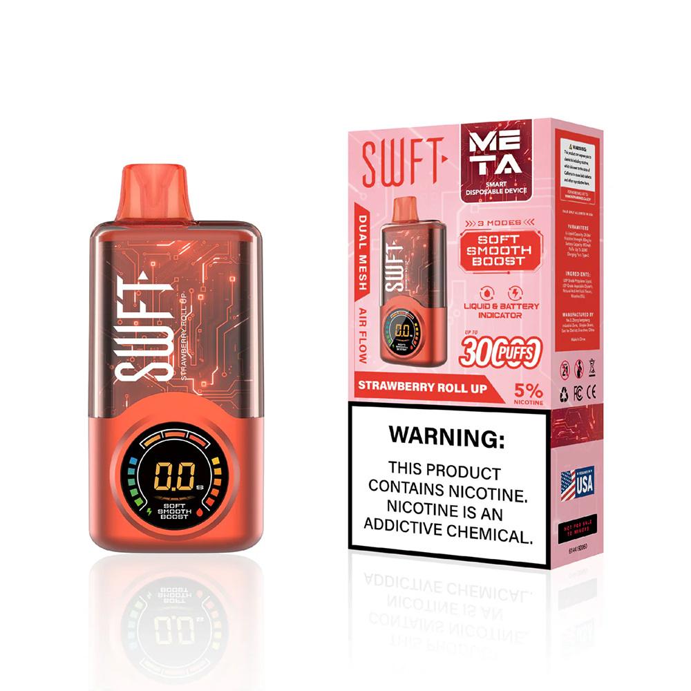 SWFT Meta - 30000 Puffs Disposable - 24mL 50mg Strawberry Roll Up with packaging