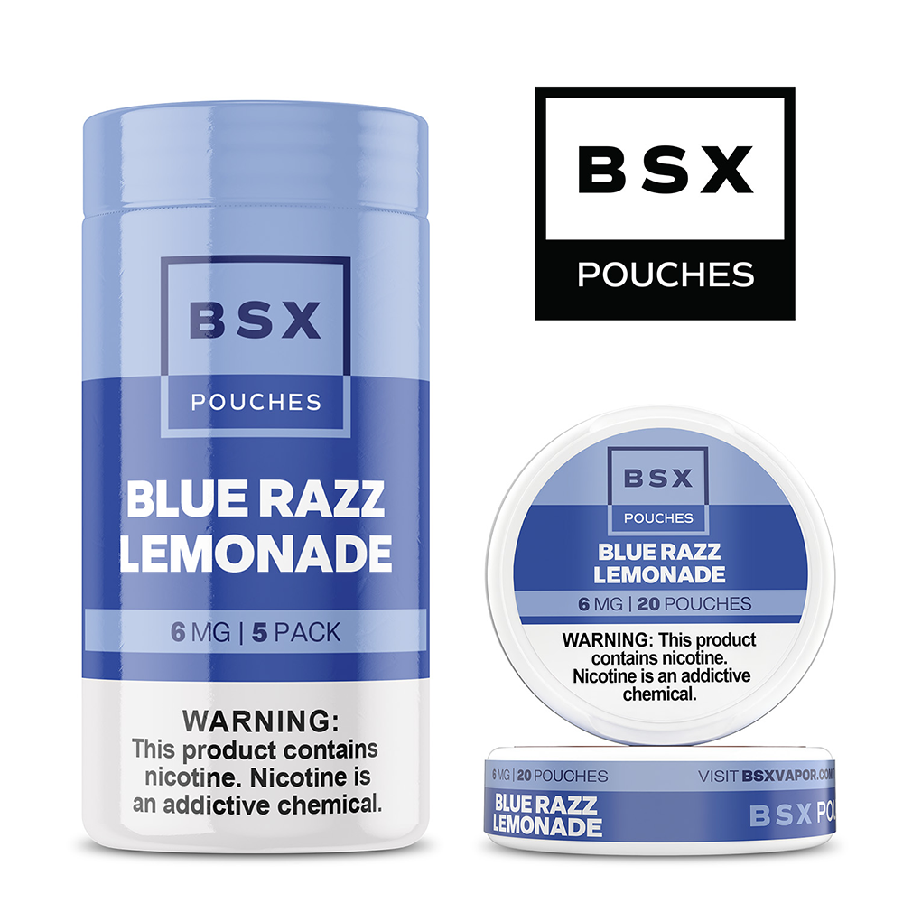 Basix Nicotine Pouches (20ct Can)(5-Can Pack) | Blue Razz LEmonade with Packaging
