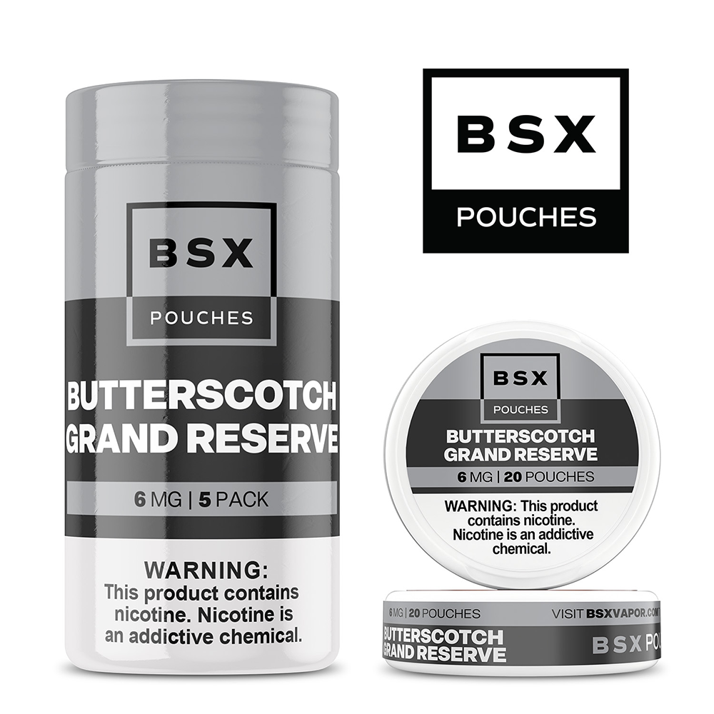 Basix Nicotine Pouches (20ct Can)(5-Can Pack) | Butter scotch Grand Reserve with Packaging