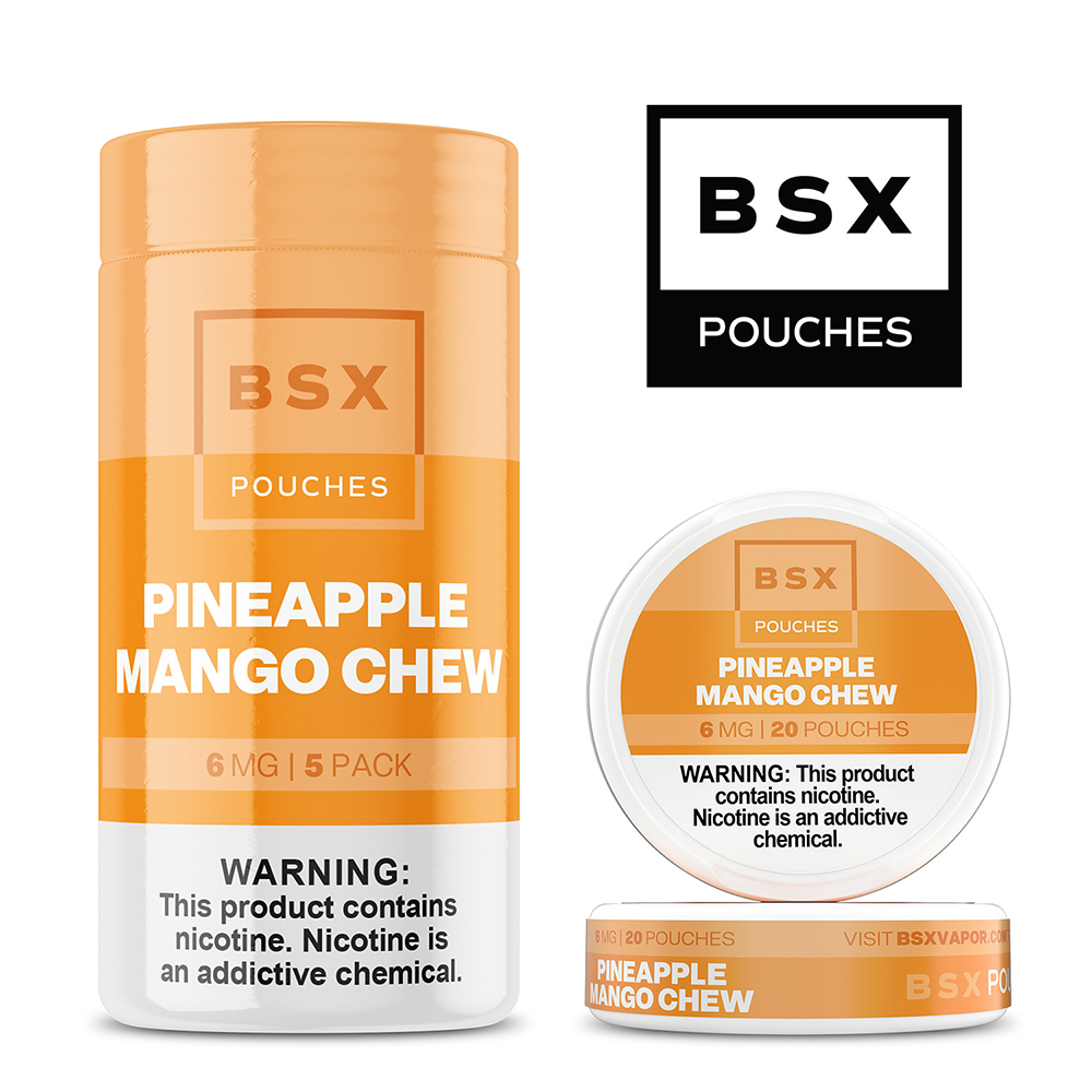 Basix Nicotine Pouches (20ct Can)(5-Can Pack) | Pineapple Mango Chew with Packaging