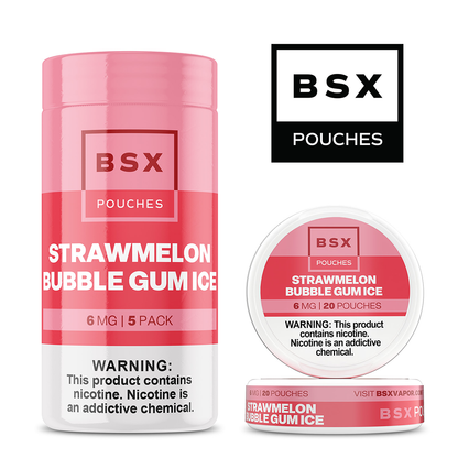 Basix Nicotine Pouches (20ct Can)(5-Can Pack) | Strawmelon Bubble Gum Ice with Packaging