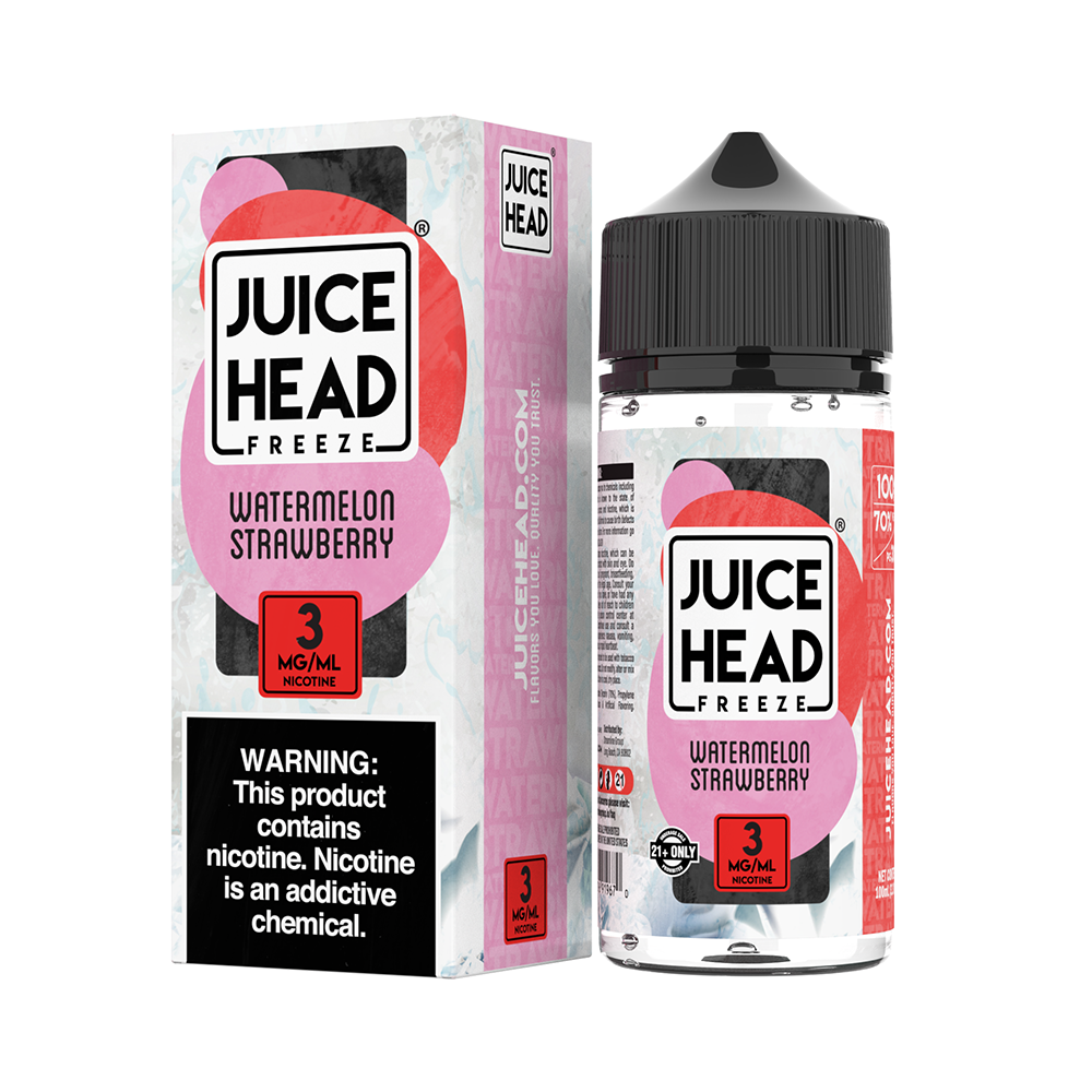 Juice Head FREEBASE E-Liquid - Watermelon Strawberry Freeze, 100mL with packaging