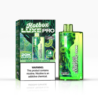 Puff Labs Hotbox Luxe Pro | 20000Puff | 22mL - Sour Green Apple with packaging