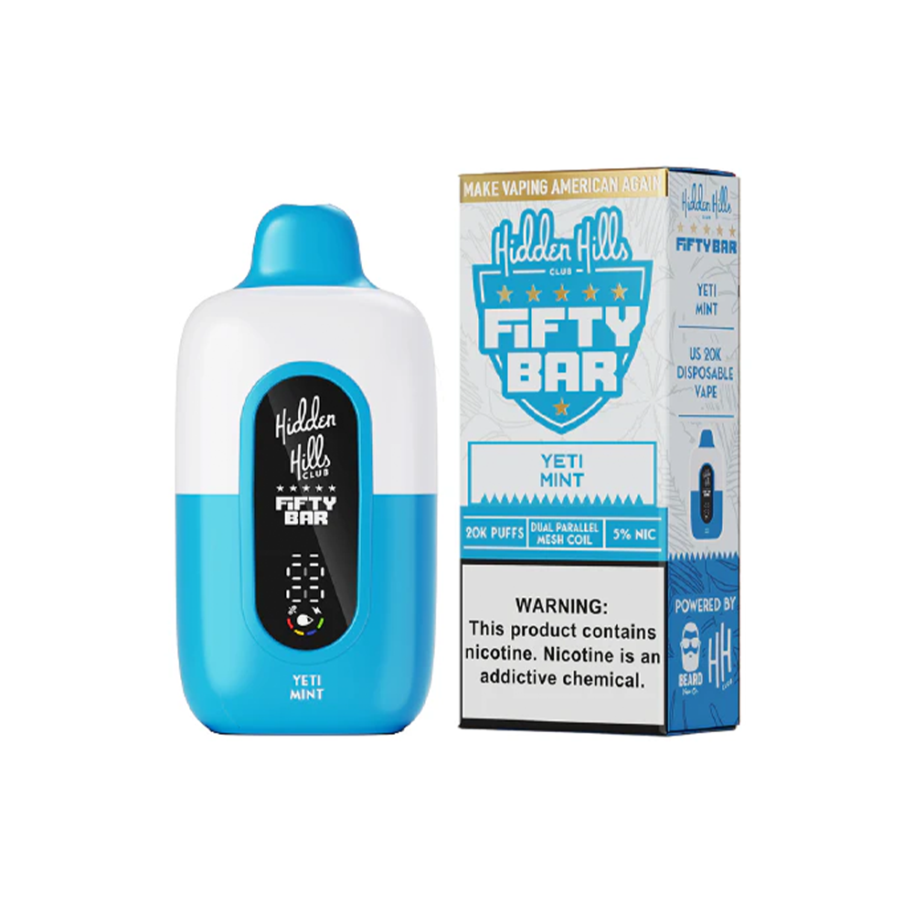 Fifty Bar 20K Hidden Hills Disposable Yeti Mint with packaging