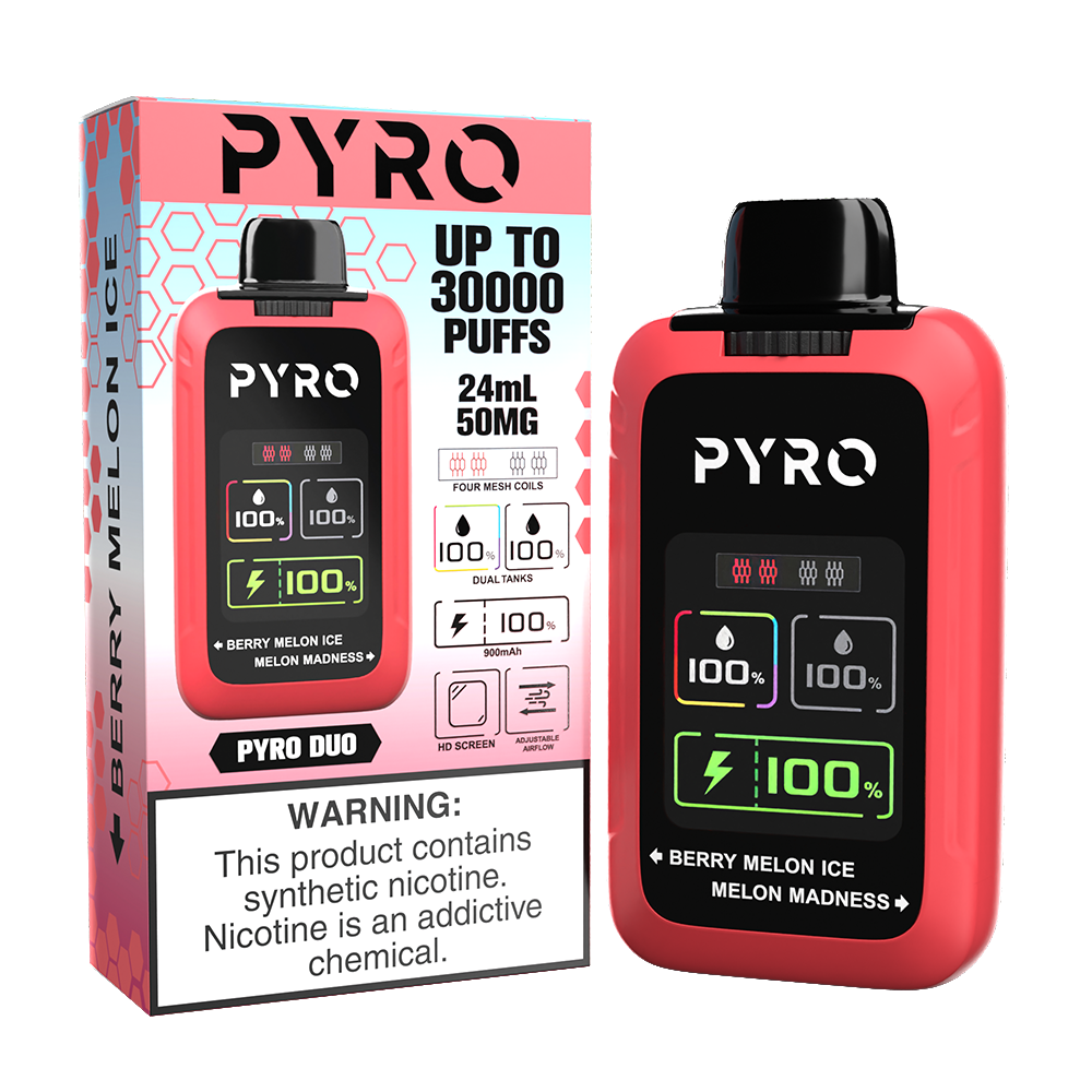 Pyro Duo | 30000Puff | 24mL - Berry Melon Ice / Melon Madness with packaging