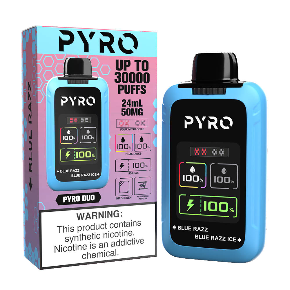 Pyro Duo | 30000Puff | 24mL - Blue Razz / Blue Razz Ice with packaging