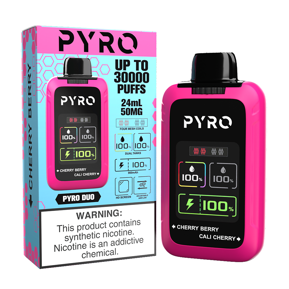 Pyro Duo | 30000Puff | 24mL - Cherry Berry / Cali Cherry with packaging