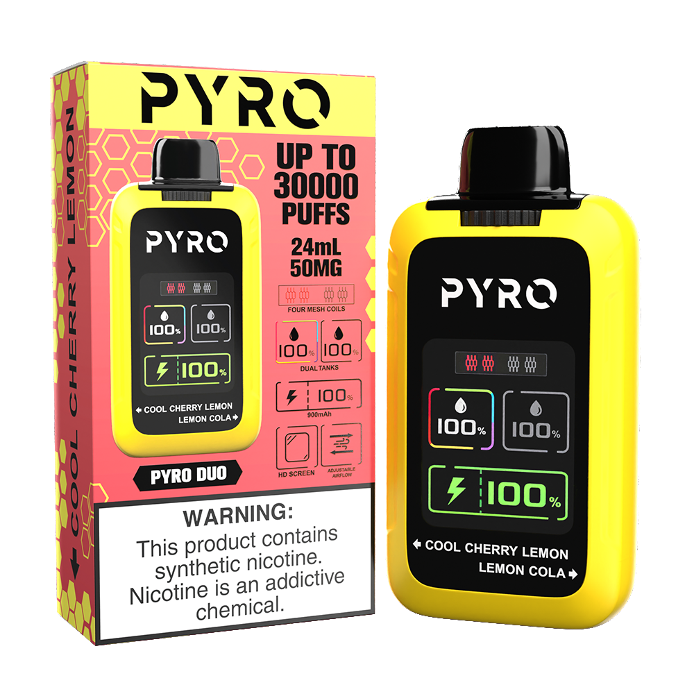 Pyro Duo | 30000Puff | 24mL - Cool Cherry Lemon / Lemon Cola with packaging