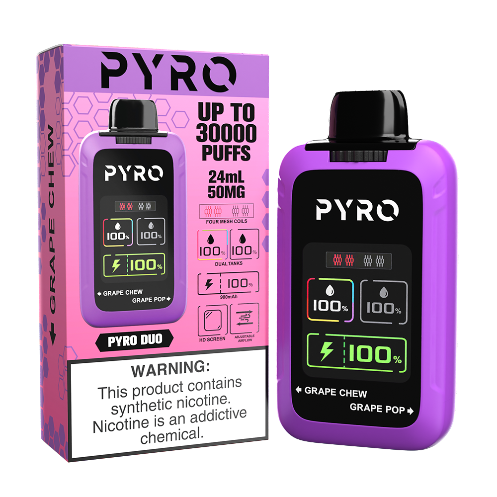 Pyro Duo | 30000Puff | 24mL - Grape Chew / Grape Pop with packaging