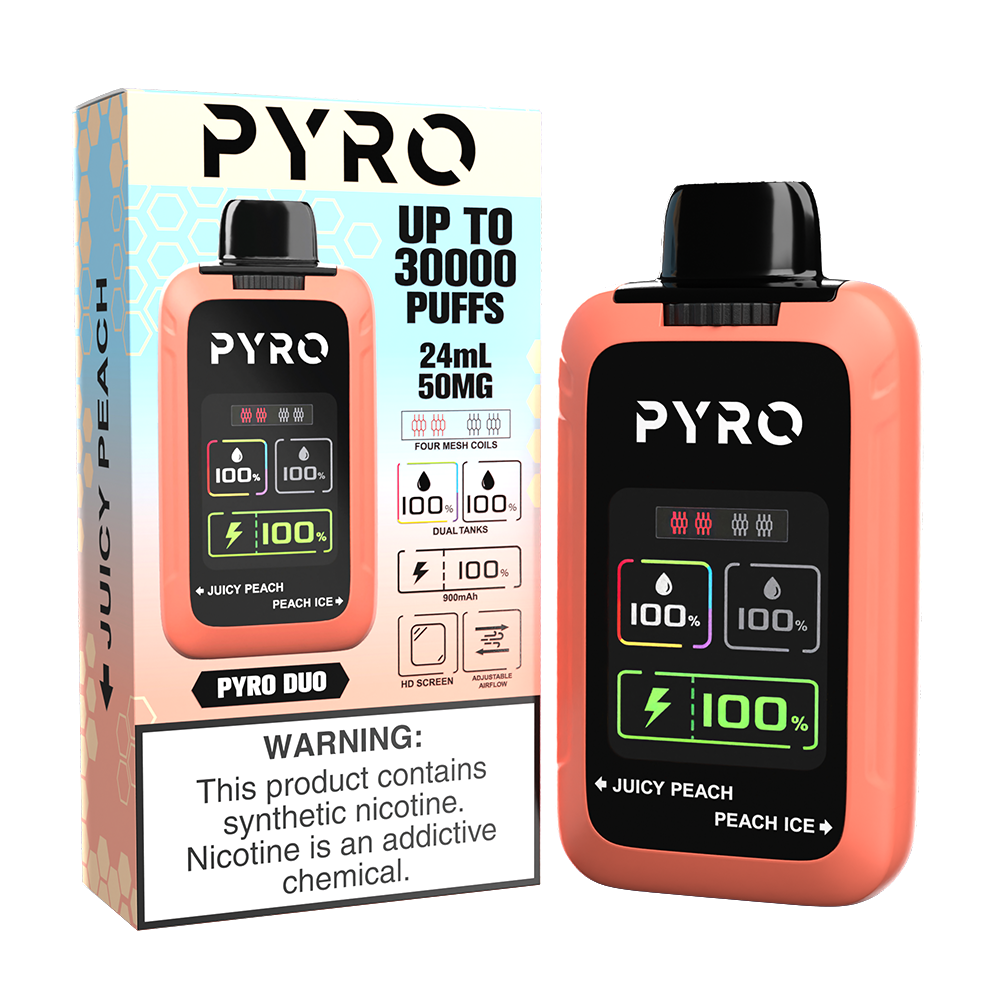 Pyro Duo | 30000Puff | 24mL - Juicy Peach / Peach Ice with packaging