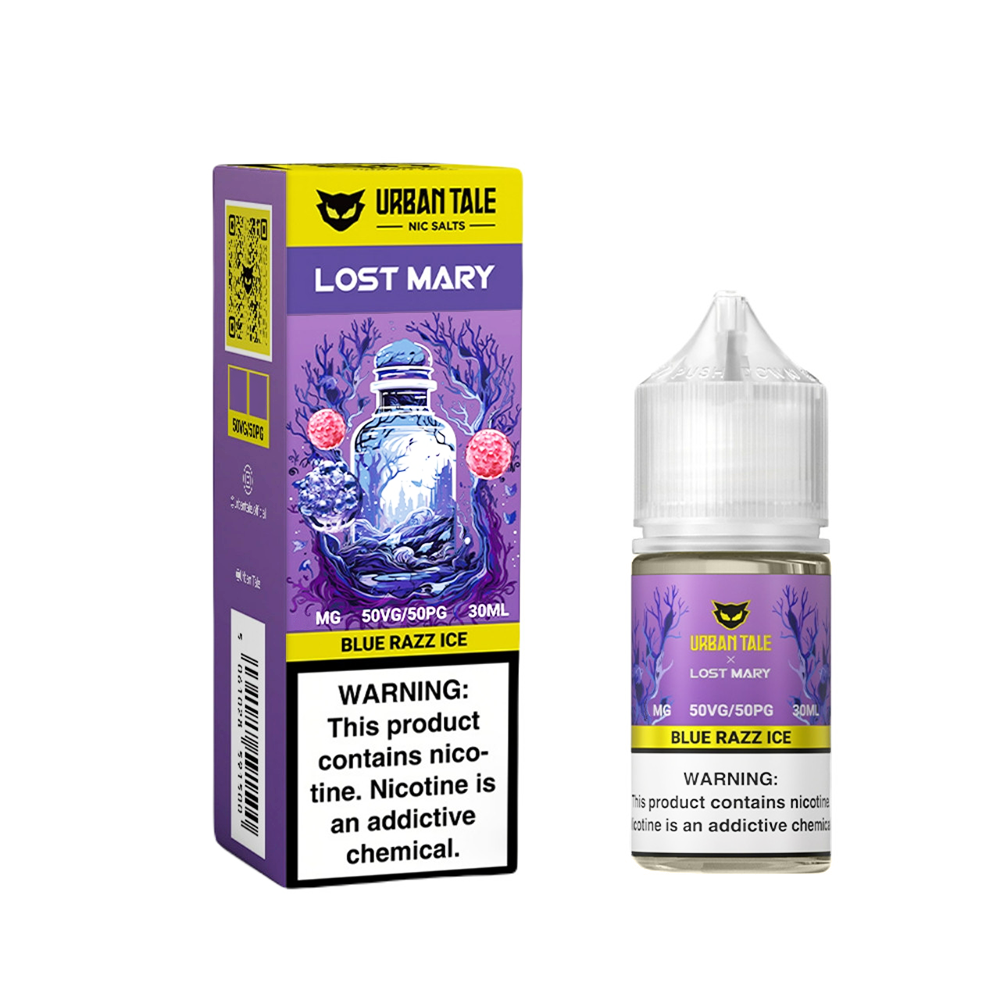 Blue Razz Ice by Urban Tale Lost Mary Salts 30mL with packaging