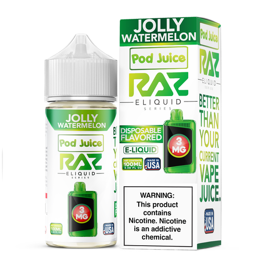 Jolly Watermelon | Pod Juice x RAZ | 100mL 3mg bottle with packaging