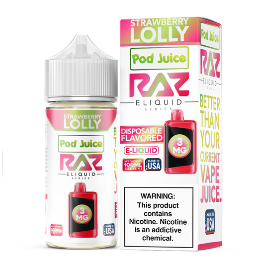 Strawberry Lolly | Pod Juice x RAZ | 100mL 3mg bottle with packaging