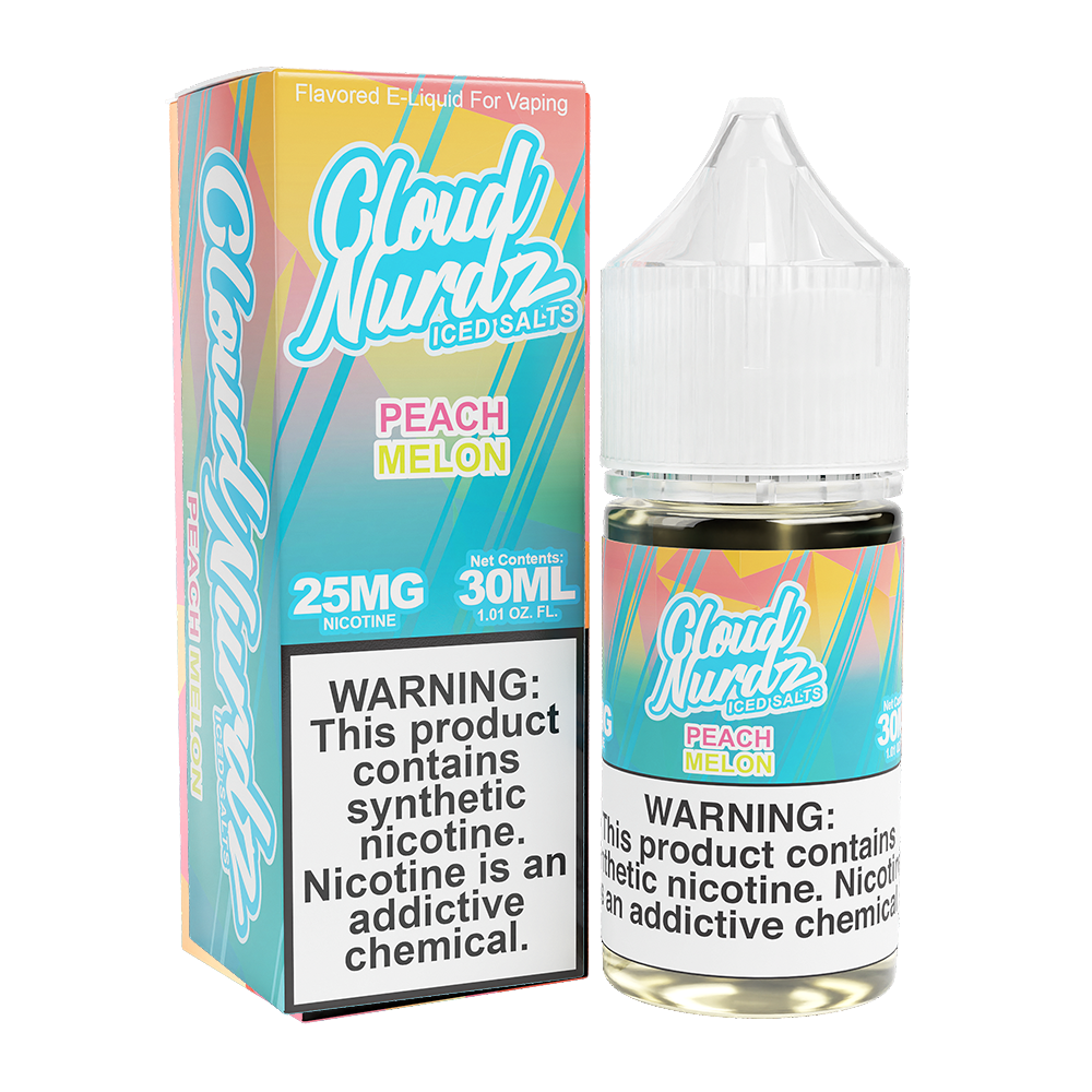 Peach Melon Ice | Cloud Nurdz Salts | 30mL 25mg bottle with packaging