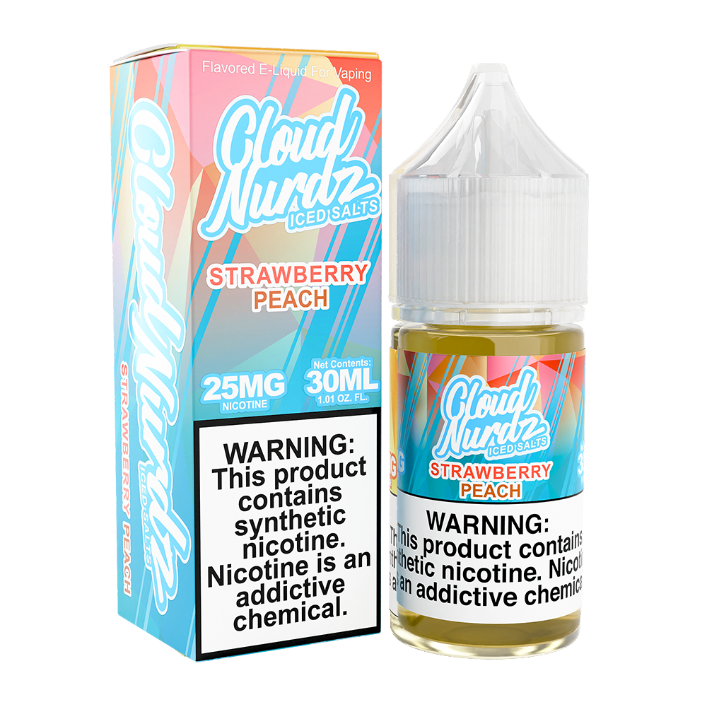 Strawberry Peach Ice | Cloud Nurdz Salts | 30mL 25mg bottle with packaging