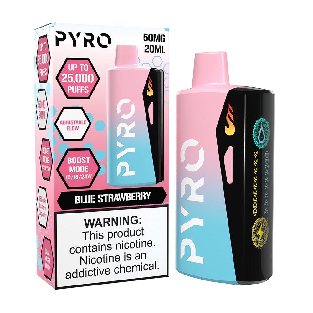 Pyro Boost | 25000 Puffs  | 20mL | 50mg - Blue Strawberry with packaging