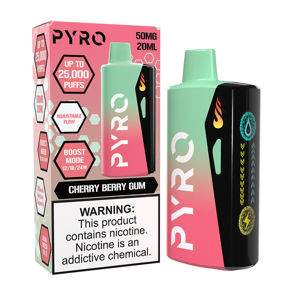 Pyro Boost | 25000 Puffs  | 20mL | 50mg - Cherry Berry Gum with packaging