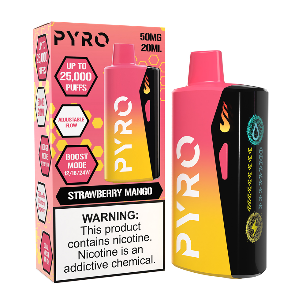 Pyro Boost | 25000 Puffs  | 20mL | 50mg - Strawberry Mango with packaging