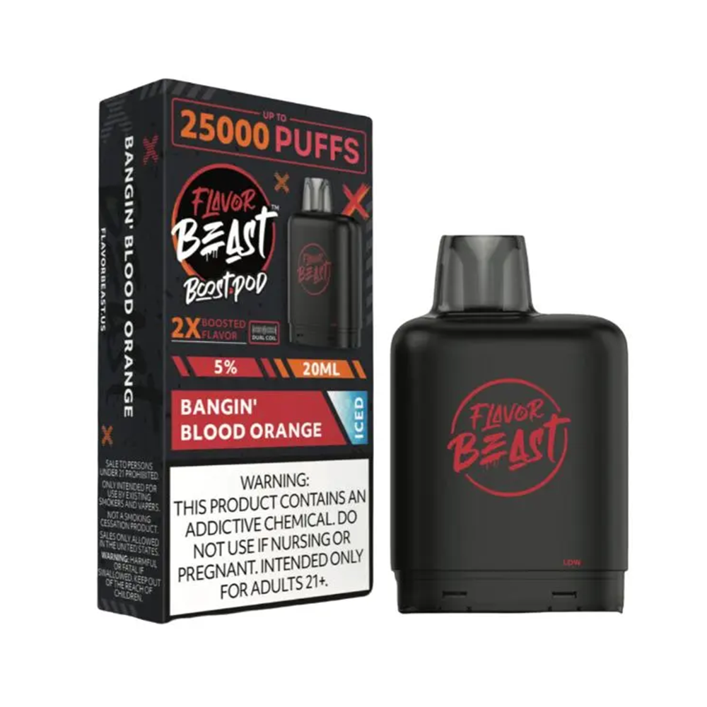 Flavor Beast Level X Boost Pods (1pc) - 25000 Puffs Disposable - 20mL 50mg - Bangin' Blood Orange Iced with packaging