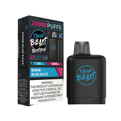 Flavor Beast Level X Boost Pods (1pc) - 25000 Puffs Disposable - 20mL 50mg - Bomb Blue Razz with packaging