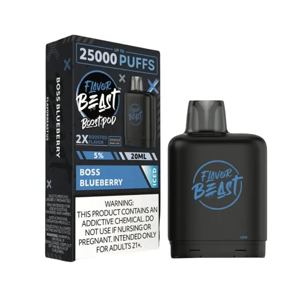 Flavor Beast Level X Boost Pods (1pc) - 25000 Puffs Disposable - 20mL 50mg - Boss Blueberry Iced with packaging