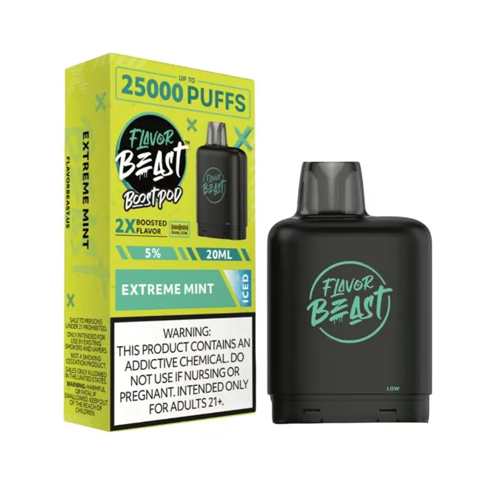 Flavor Beast Level X Boost Pods (1pc) - 25000 Puffs Disposable - 20mL 50mg - Extreme Mint Iced with packaging